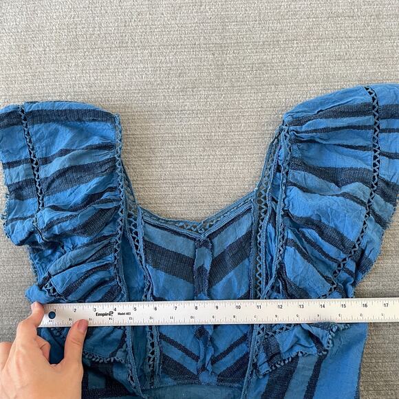 Free People Top Women M Blue Cropped Open Back Tie Ruffle Boho Beachy - Picture 2 of 6